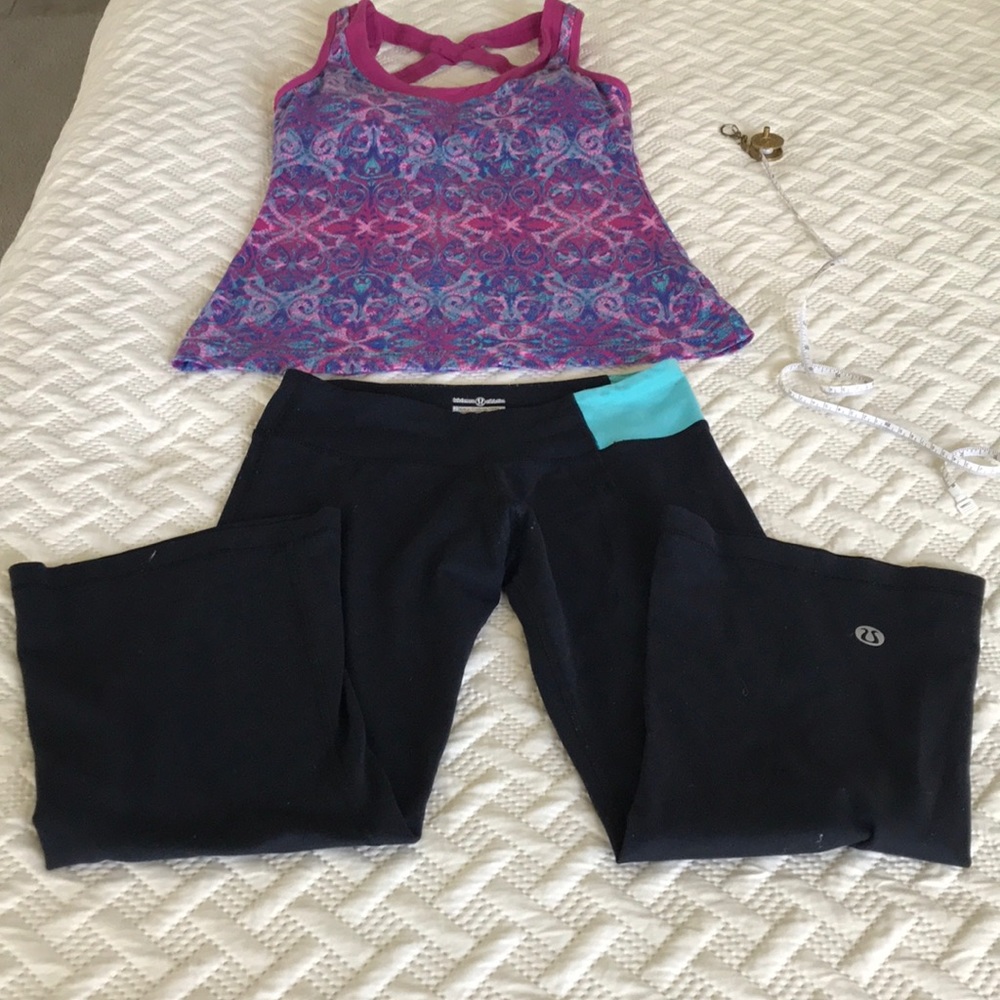 Lululemon wide leg capris aqua blue black size 4 - Picture 4 of 7